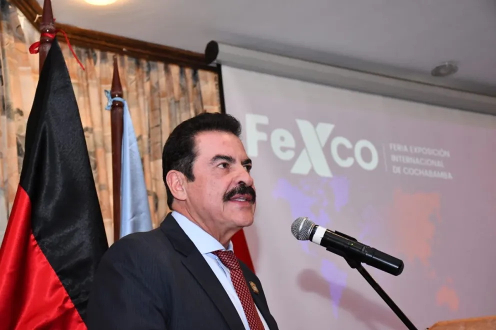 Manfred Reyes Villa en la presentación de la Feria Exposición Internacional de Cochabamba. Foto: APG