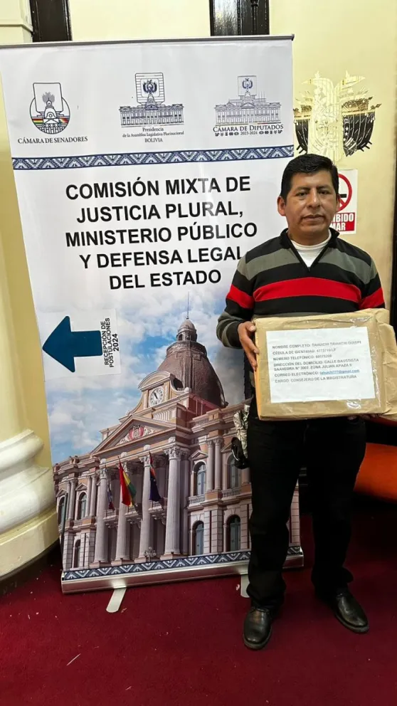 Tahuichi Tahuichi Quispe presenta su postulación al Consejo de la Magistratura. Foto: Senado de Bolivia