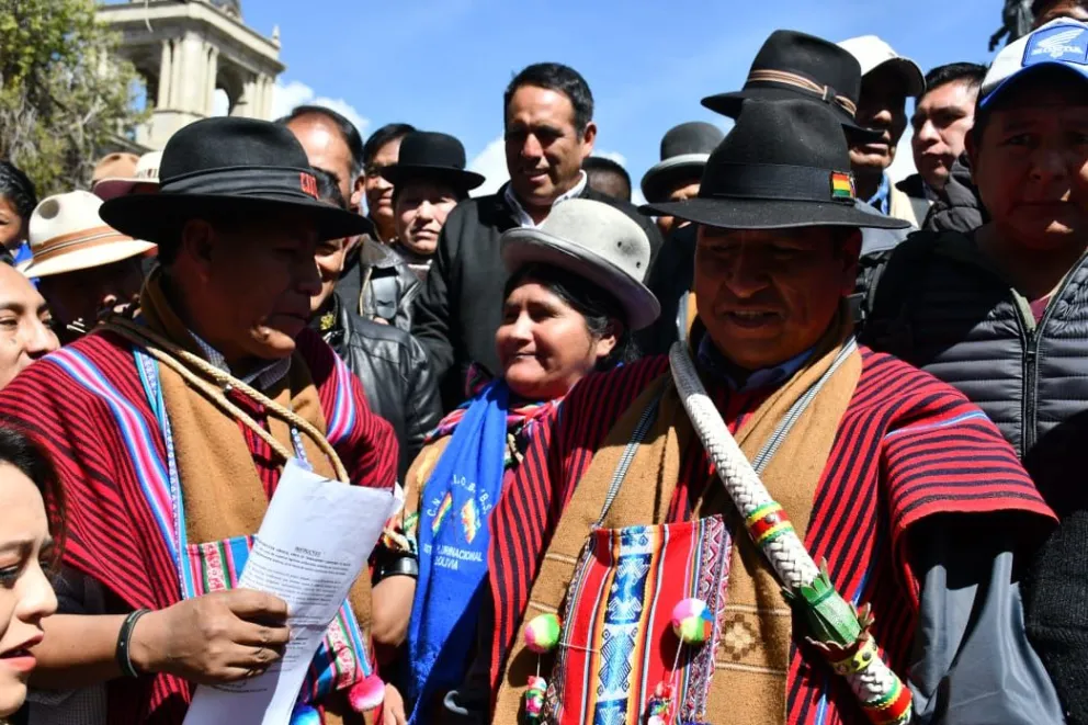 Dirigentes del "Pacto de Unidad" durante la convocatoria lanzada este lunes. Foto: APG