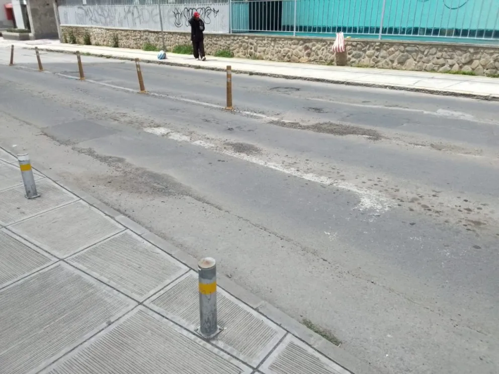 Bache en el carril del PumaKatari en la calle 22 de Calacoto.   FOTO: Jorge Soruco/Visión 360