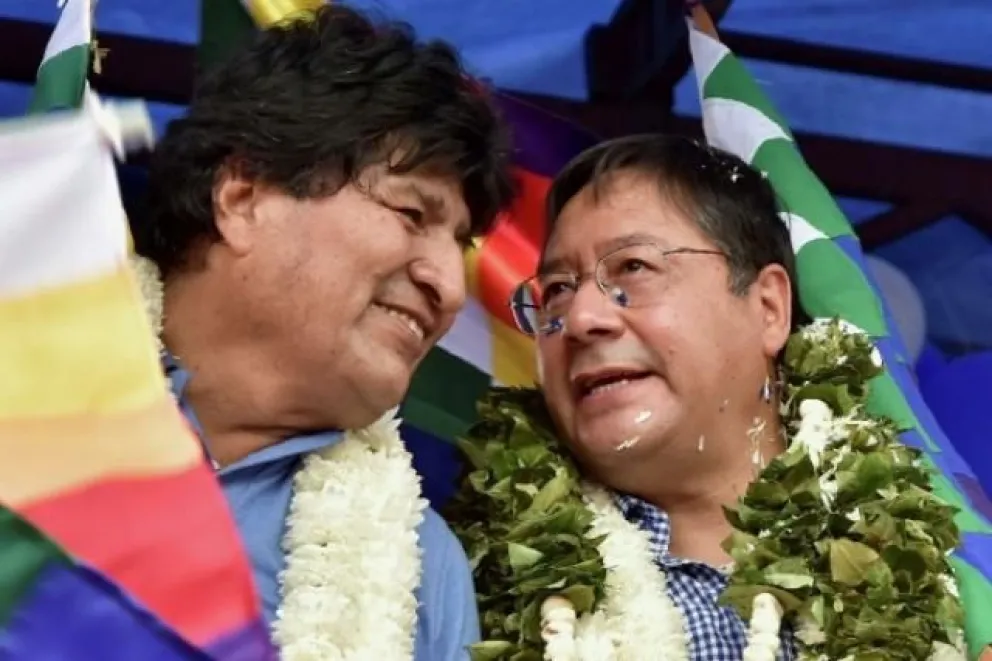 El líder del MAS, Evo Morales, y el presidente de Bolivia, Luis Arce, antes de la división. Foto: Radio Kollasuyo.