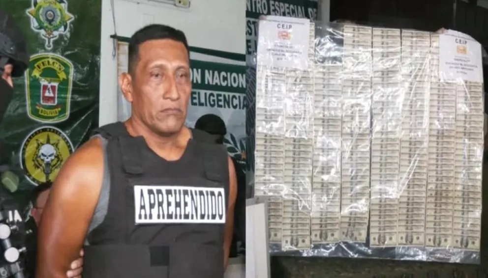 El peruano detenido en Santa Cruz, en poder de 29.700 dólares falsos. Foto: Red Uno.