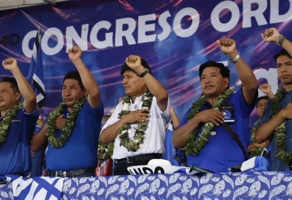 El líder del Movimiento Al Socialismo (MAS), Evo Morales, en el congreso que se realizó en Lauca Ñ.   Foto: Radio Panamericana.