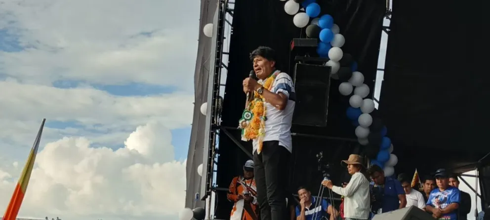Evo Morales en la concentración del MAS el sábado en Yapacaní. Foto: APG