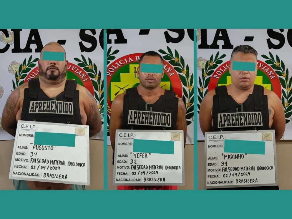 Los tres hombres de nacionalidad brasileña capturados en la ciudad de Santa Cruz. Foto: Composición.