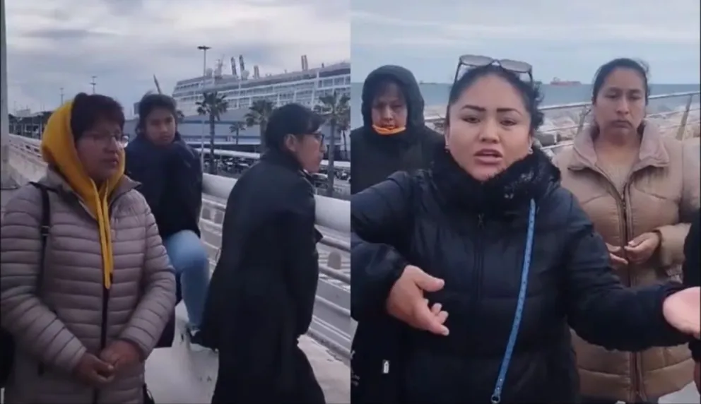 Familiares de los ciudadanos bolivianos retenidos en un puerto de Barcelona, España. Foto: Red Uno