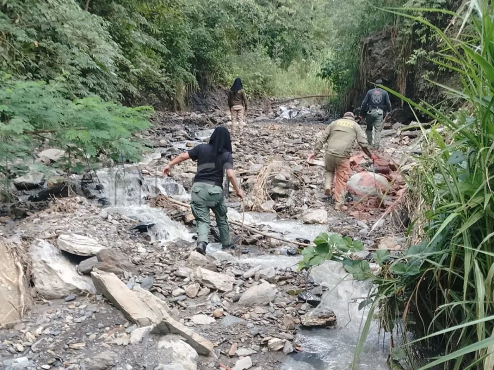 Un equipo especializado busca rastros de la joven en Los Yungas. Foto: Cadena A