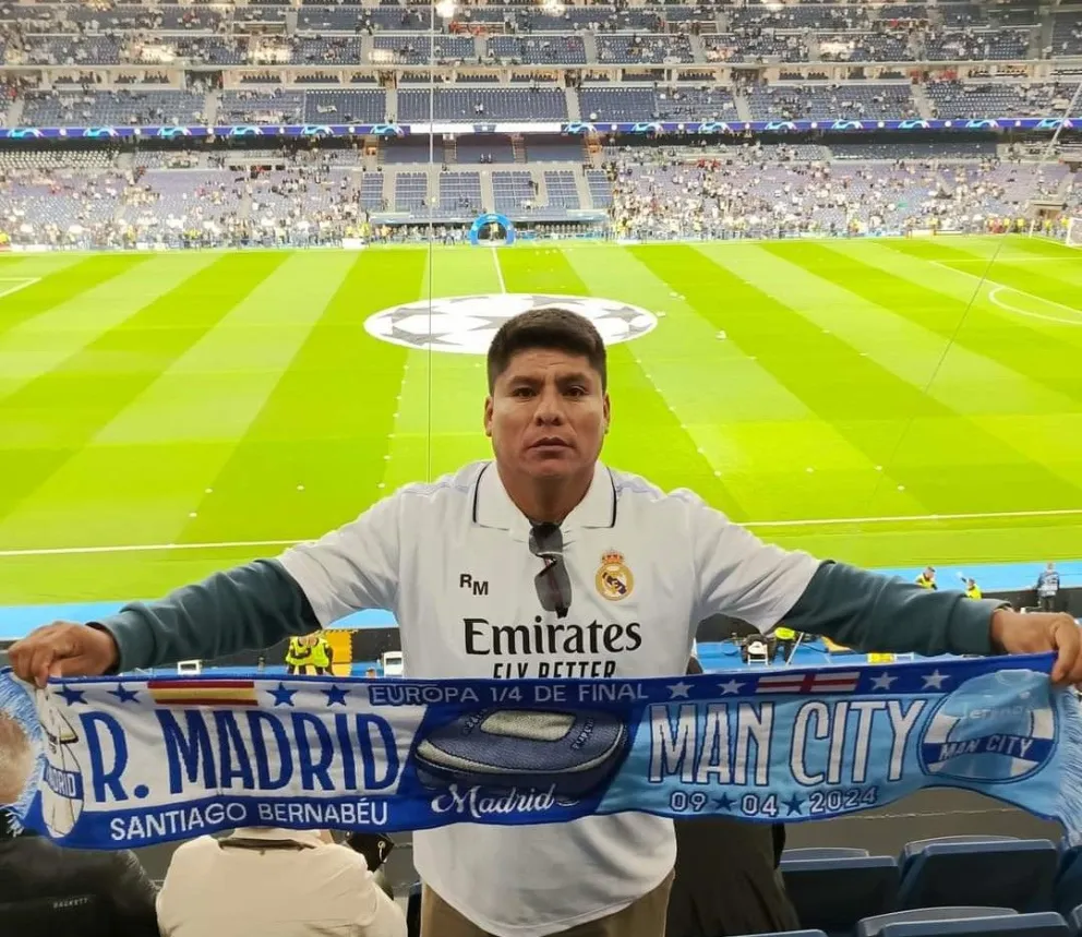 El legislador del MAS, Leonardo Loza, en el estadio Santiago Bernabéu de Madrid, España. Foto: Facebook de Loza.