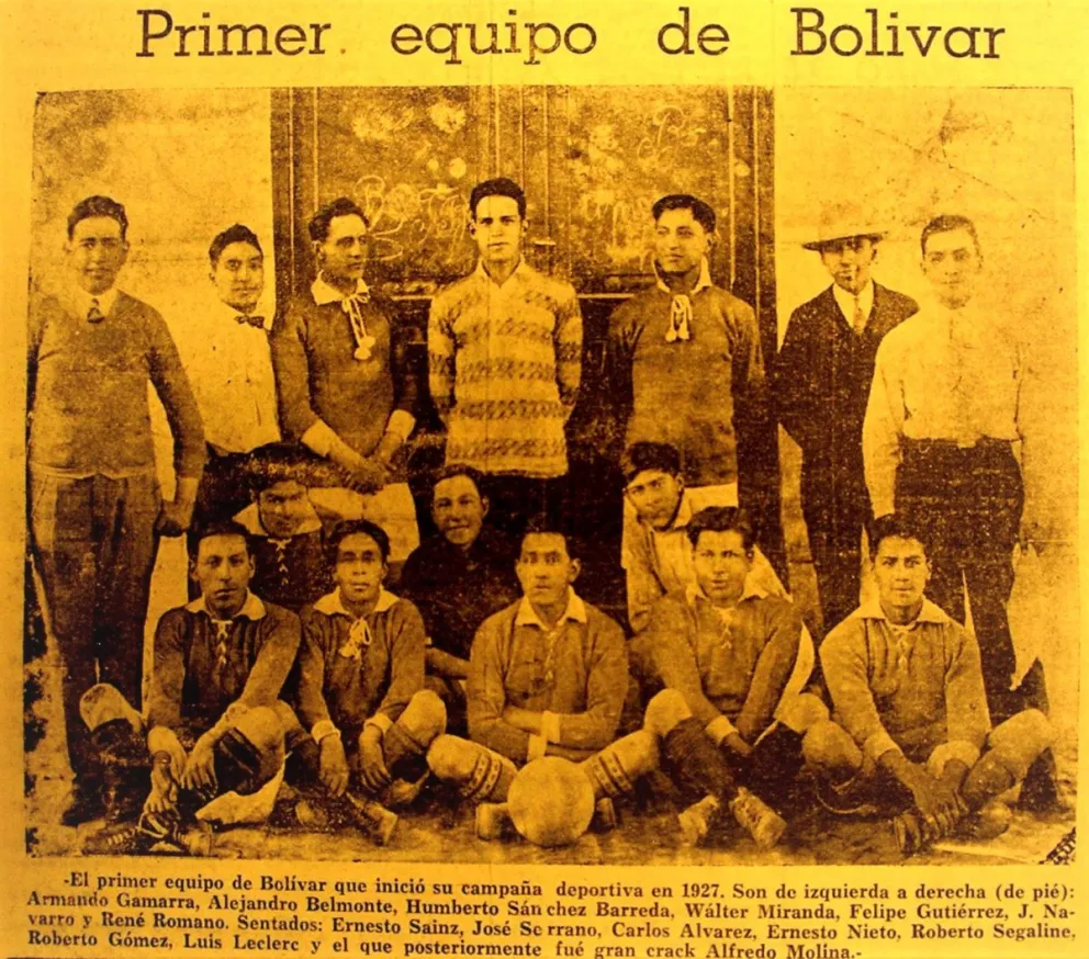 El primer equipo del club Bolívar, que en 1927 comenzó a participar en los torneos de la AFLP. Foto: Hemeroteca Vicepresidencia
