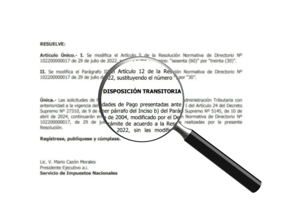 La disposición transitoria de la resolución del Impuestos Nacionales. Foto: Visión 360