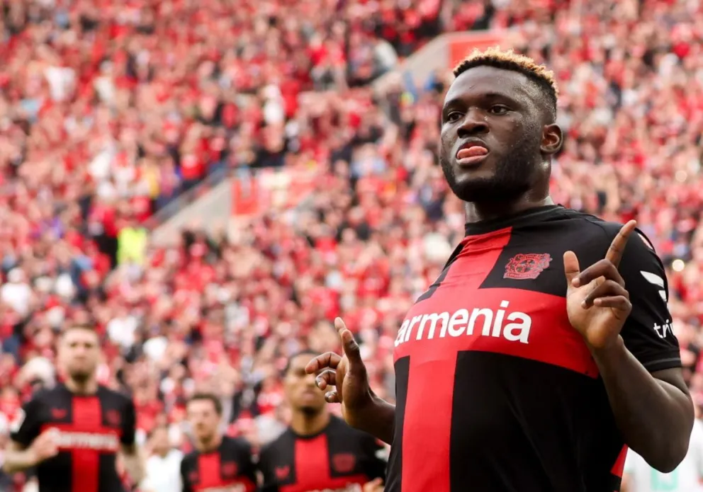 El jugador del Leverkusen Victor Boniface durante el partido de la Bundesligaque. Foto: EFE 