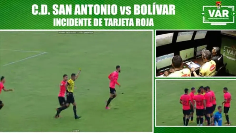 Las imágenes difundidas por el VAR en el momento que el árbitro Dilio Rodríguez expulsa a Bruno Savio. 