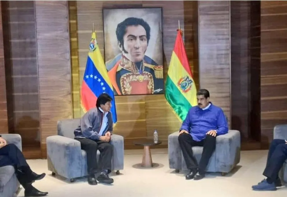 El exmandatario de Bolivia, Evo Morales con Maduro en un viaje a Venezuela, en 2019. Foto: @CancilleriaVE