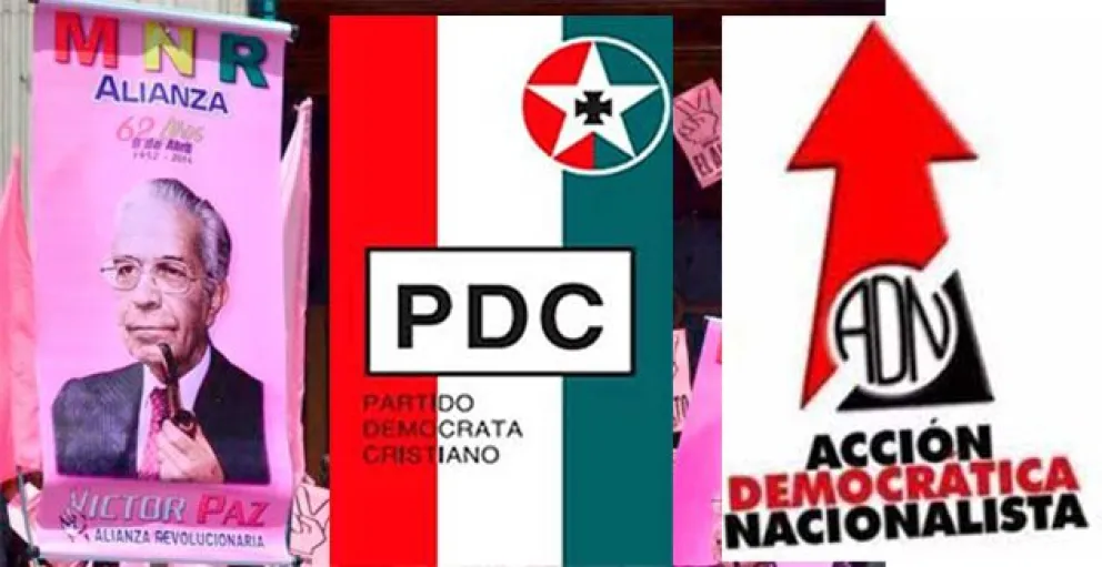 Las siglas del MNR, PDC y ADN que circulan en redes sociales. Foto: capturas Facebook