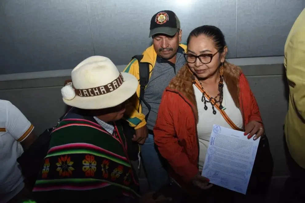 Maida Peña, cacique de Piso Firme, en su visita a La Paz. Foto: APG