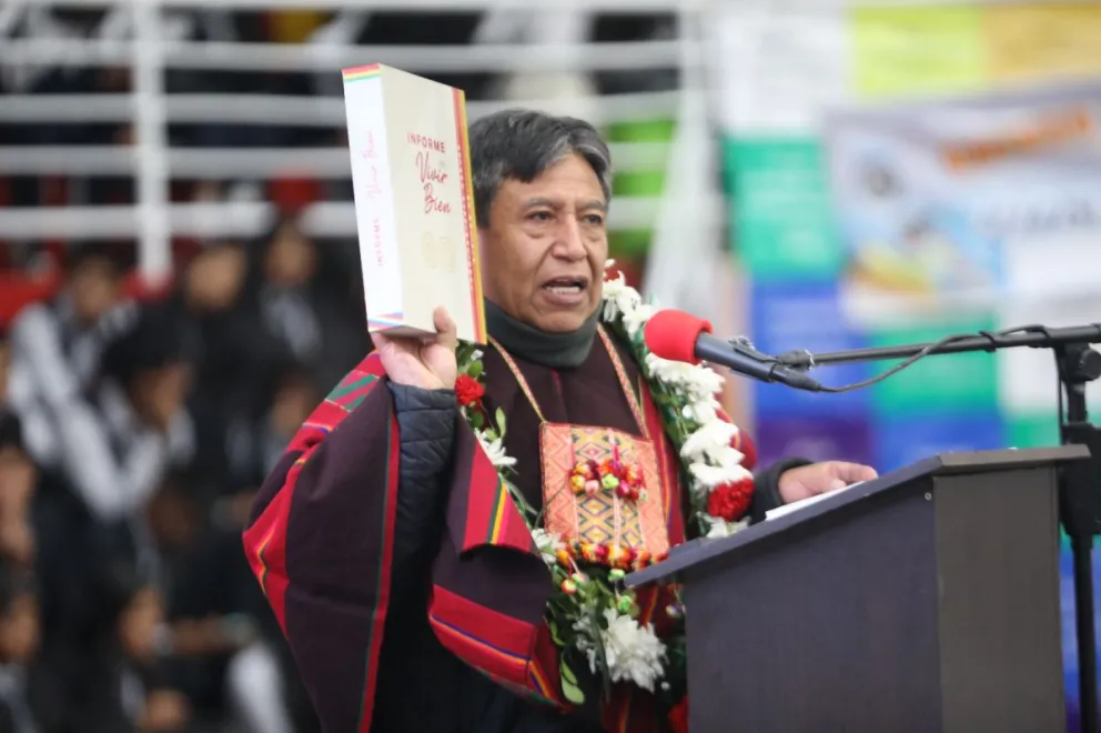 El vicepresidente David Choquehuanca, durante el acto de entrega. Foto: Vicepresidencia