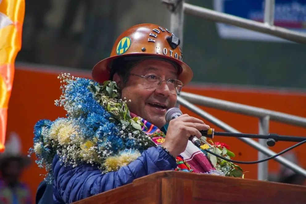 Luis Arce durante su discurso en Potosí, este sábado. Foto: Facebook del mandatario