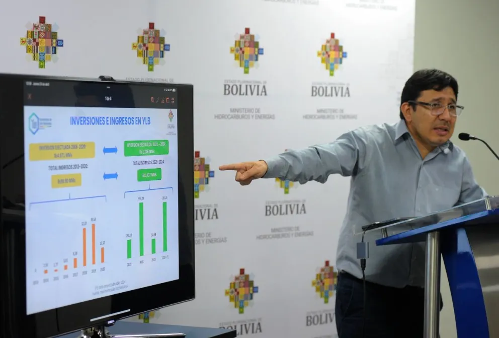 El ministro de Hidrocarburos y Energías, Franklin Molina, en contacto con la prensa, este jueves. Foto: APG 