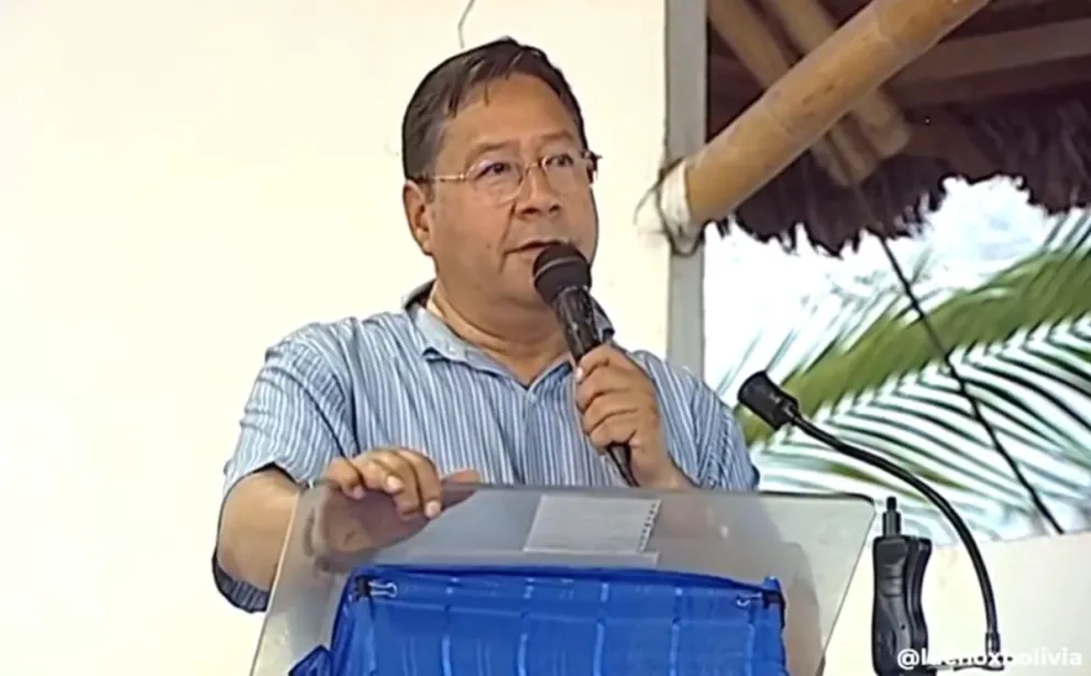 El presidente Arce, durante un ampliado extraordinario del MAS, en Santa Cruz. Foto: Captura de video