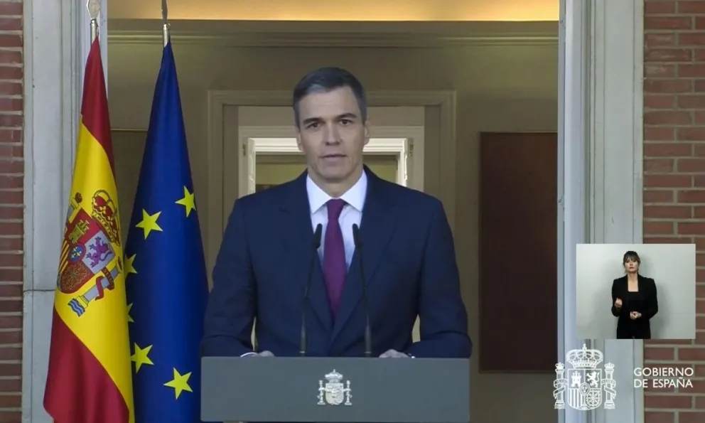 Captura de vídeo de la comparecencia del presidente del Gobierno español, Pedro Sánchez. Foto: EFE