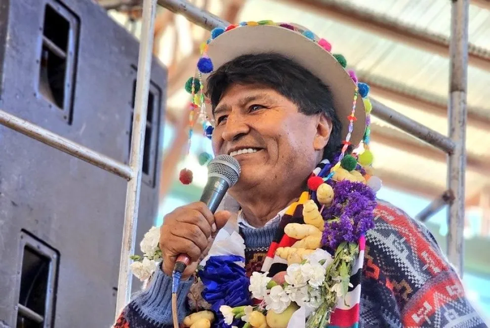 Morales durante un acto en el municipio de Ocuri, Norte Potosí. Foto: @evoespueblo