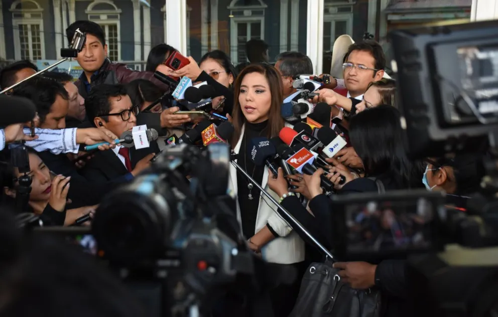 La viceministra de Comunicación durante el encuentro con los medios. Foto: ABI
