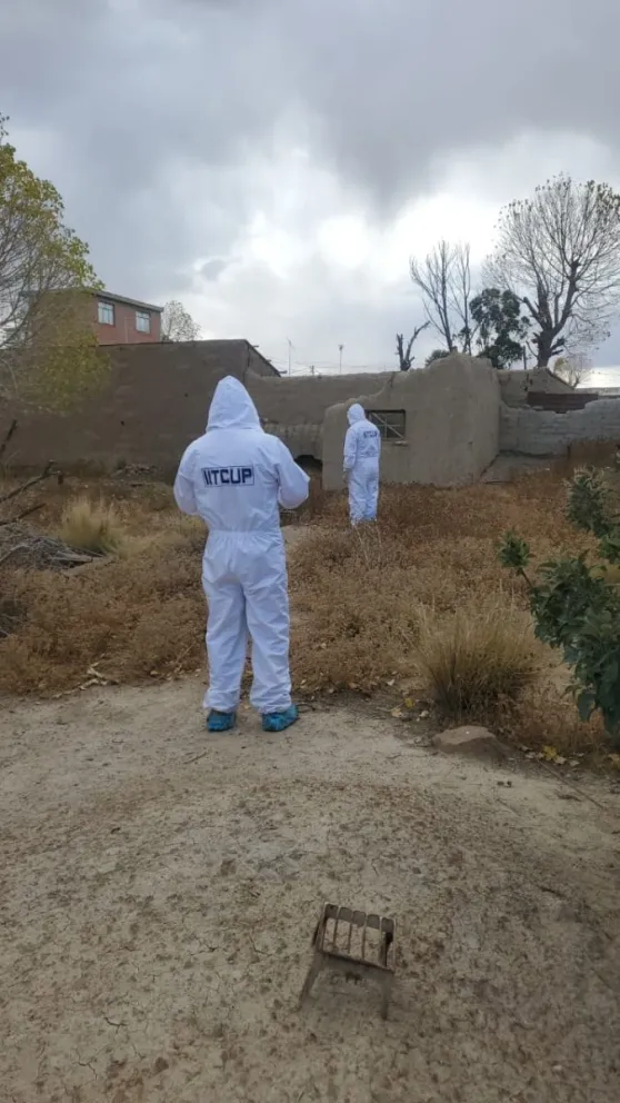 Especialistas levantan el cadáver de una  mujer asesinada en un municipio orureño.      FOTO: Fiscalía Departamental de Oruro