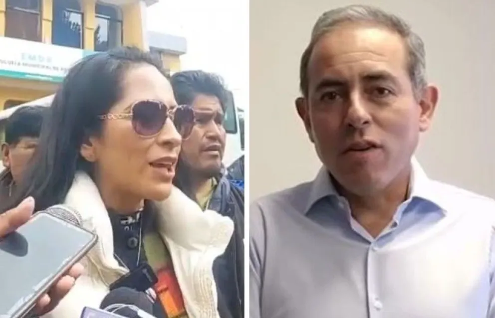 Wilma Alanoca y César Dockweiler dieron conferencia de prensa, tras declaración del ministro de Gobierno, Eduardo Del Castillo. Foto: APG