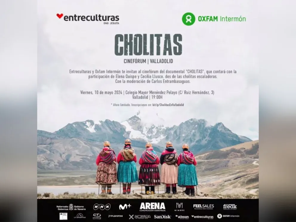 El afiche utilizado en España para promocionar la gira de las cholitas escaladoras. Foto: Newsroom Infobae