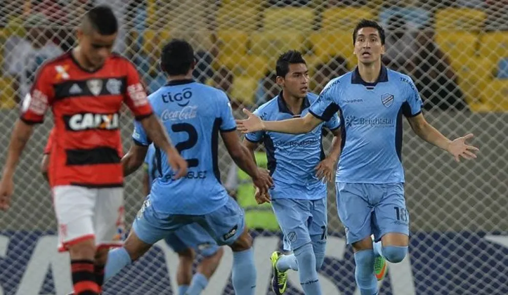 Pedriel festeja su gol en Brasil ante Flamengo en 2014. Foto: Conmebol.