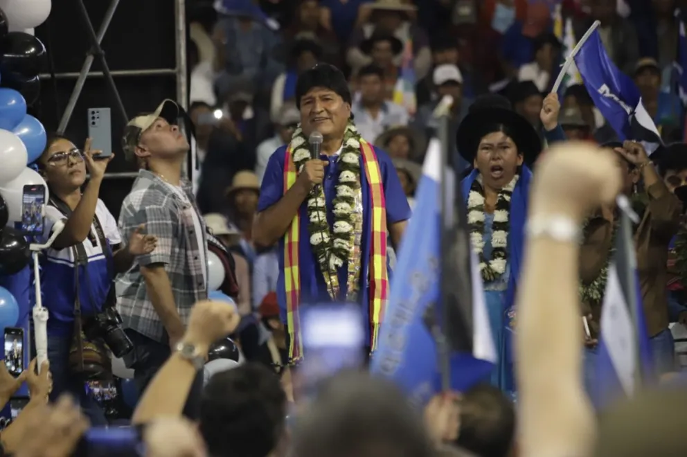 El expresidente Evo Morales en el ampliado del MAS, este sábado. Foto: APG