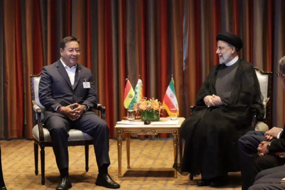 El presidente Arce con Ebrahim Raisi en un encuentro en Nueva York en septiembre de 2022. Foto: Telegram de Luis Arce