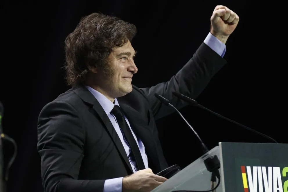 Javier Milei durante su intervención en la convención política de Vox "Europa Viva 24" en España. Foto: EFE