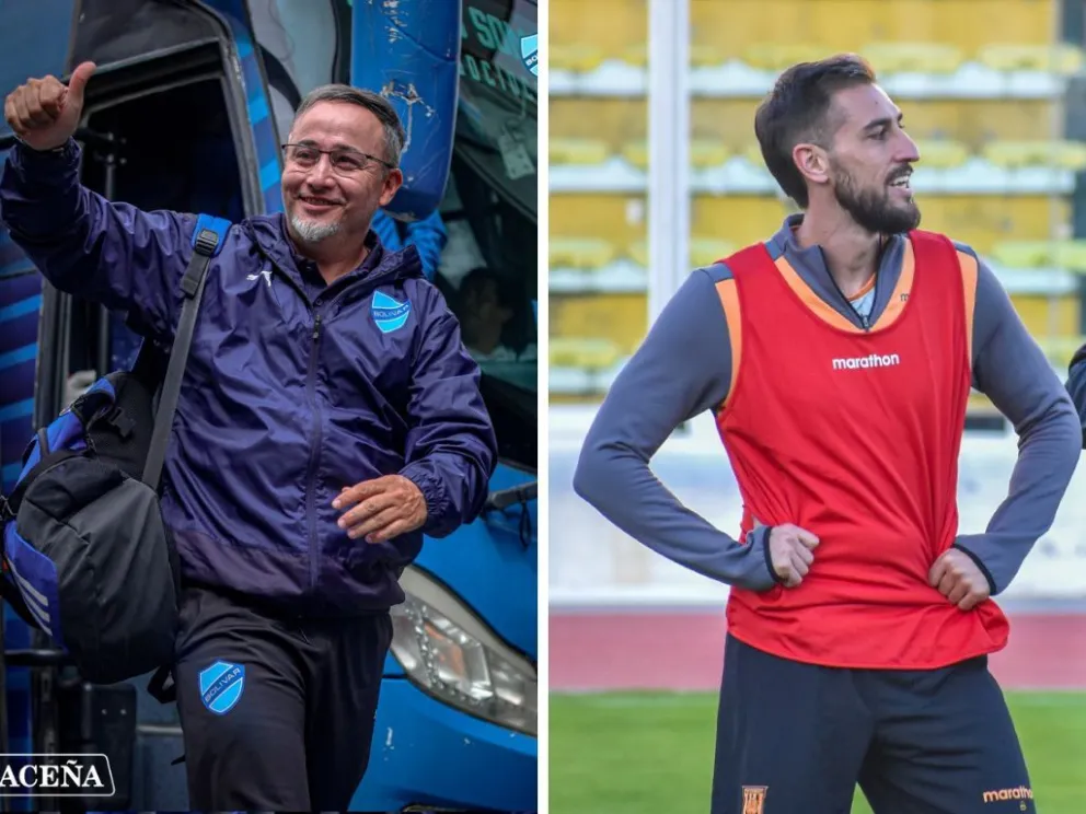 Flabio Robatto (izq.), técnico de The Strongest; Luciano Ursino, mediocampista de The Strongest.