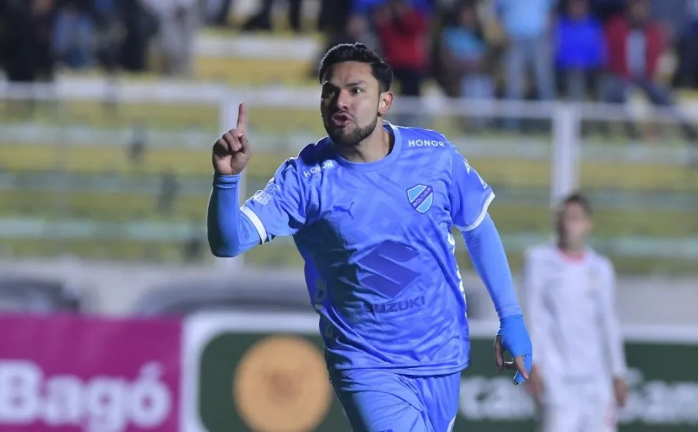 Algarañaz celebra su segundo gol ante Real Santa Cruz. Foto: APG.