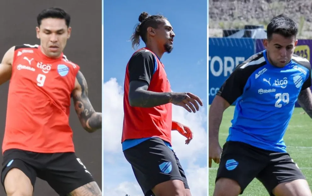 Henry Vaca (der.), Da Costa y Algarañaz comandarán el ataque celeste frente a Palestino. Fotos: Club Bolívar.