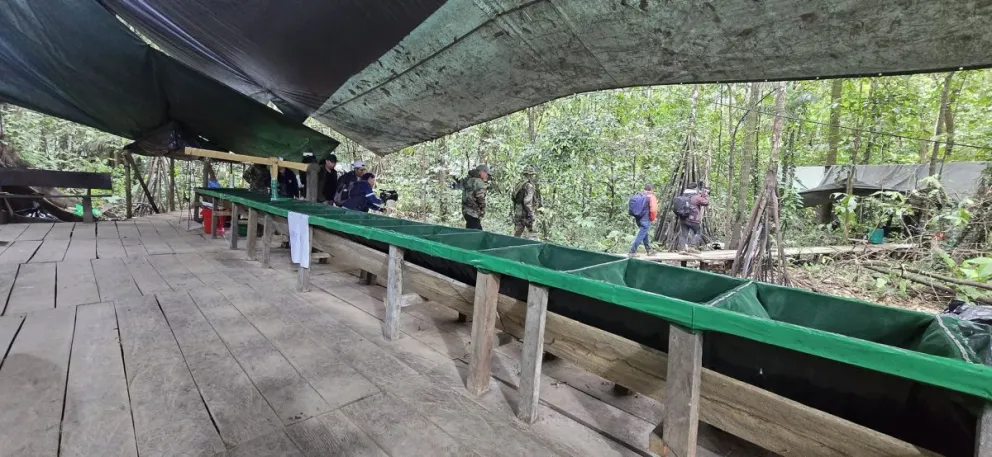 Instalaciones del megalaboratorio de droga que fue destruido en Villa Tunari, Cochabamba. Foto: Felcn