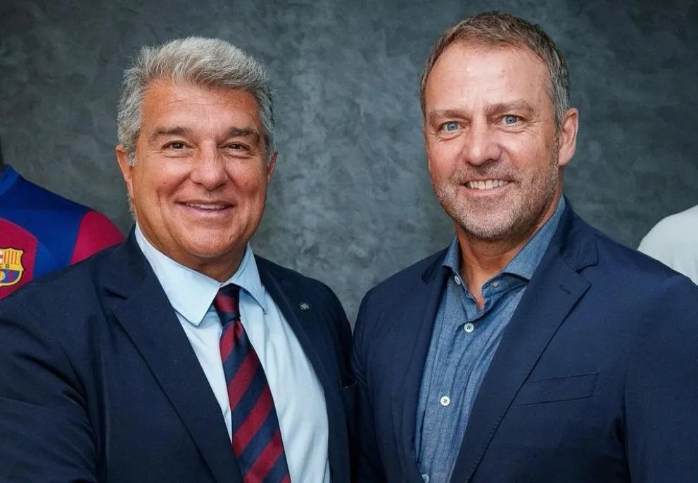 Hans Flick junto al presidente del Barcelona, Joan Laporta. Foto FC Barcelona