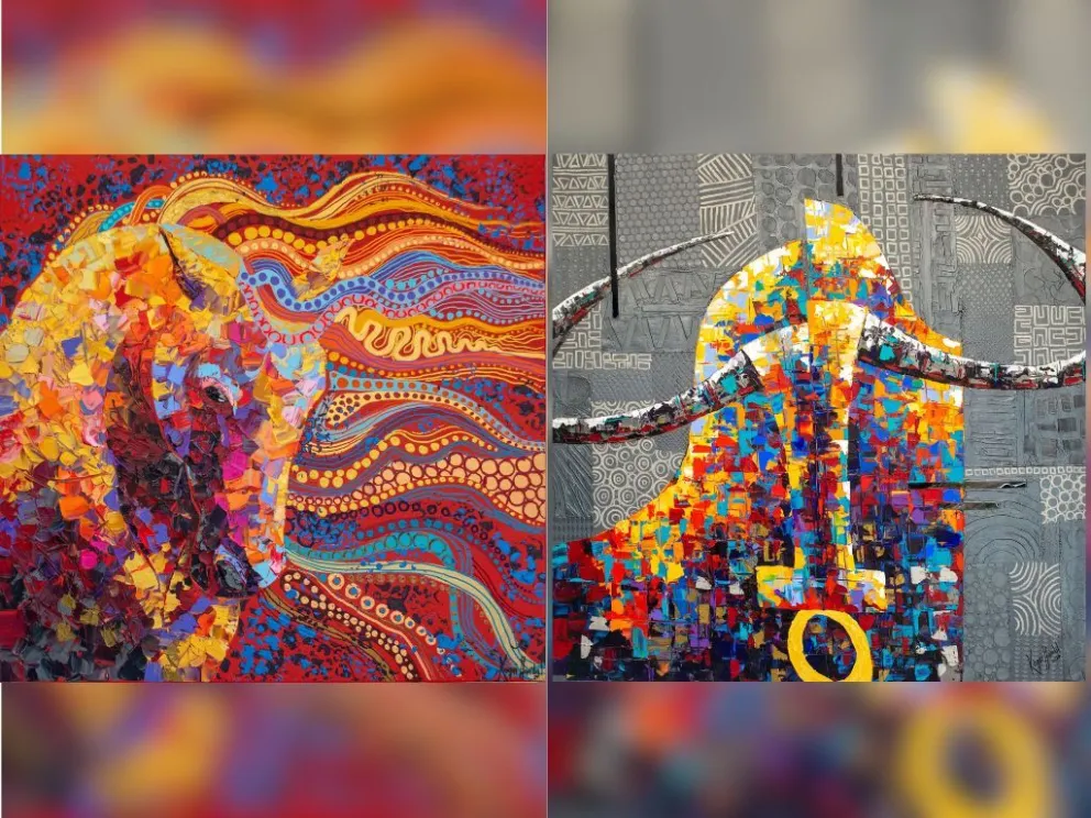 Dos pinturas que serán parte de la muestra de Koqui Handal. Foto: Cortesía