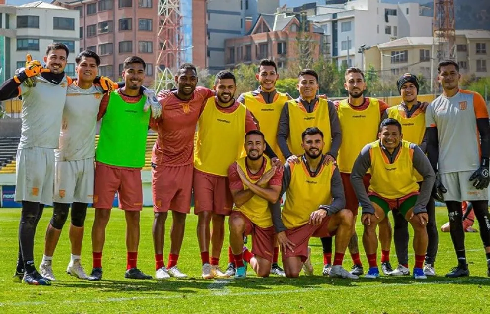 Jugadores de The Strongest durante un entrenamiento en su estadio de Achumani. Foto: club The Strongest