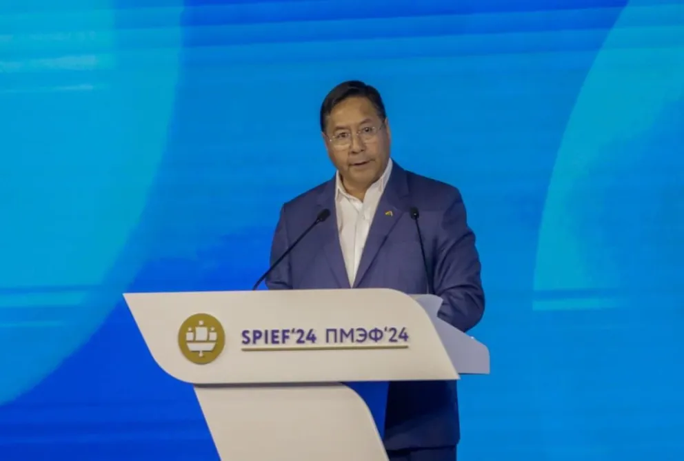 El presidente de Bolivia, Luis Arce en el foro de  San Petersburgo. Foto: Cuenta de X del mandatario 