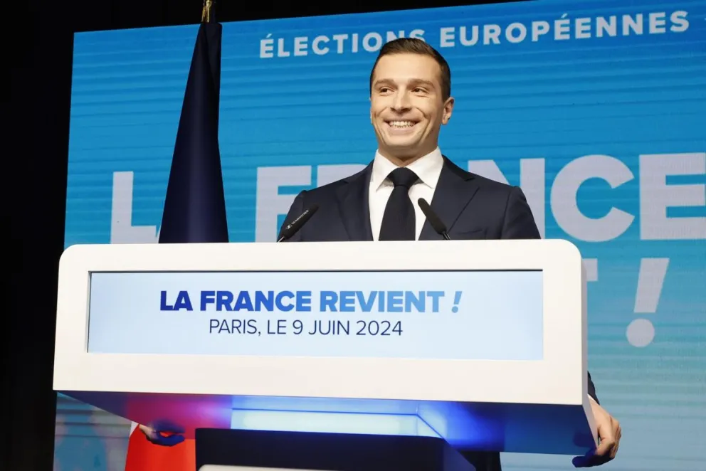 El cabeza de lista de la ultraderechista Agrupación Nacional (RN), Jordan Bardella, este domingo en París.Foto: EFE