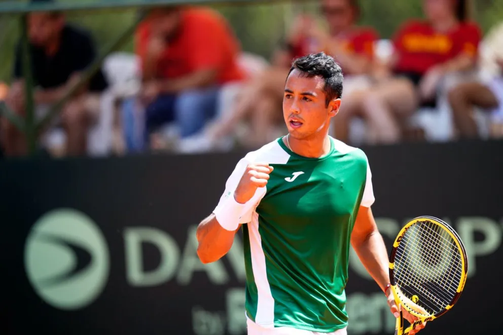 Hugo Dellien con la selección en el duelo ante Bélgica por la Davis. Foto: Copa Davis.