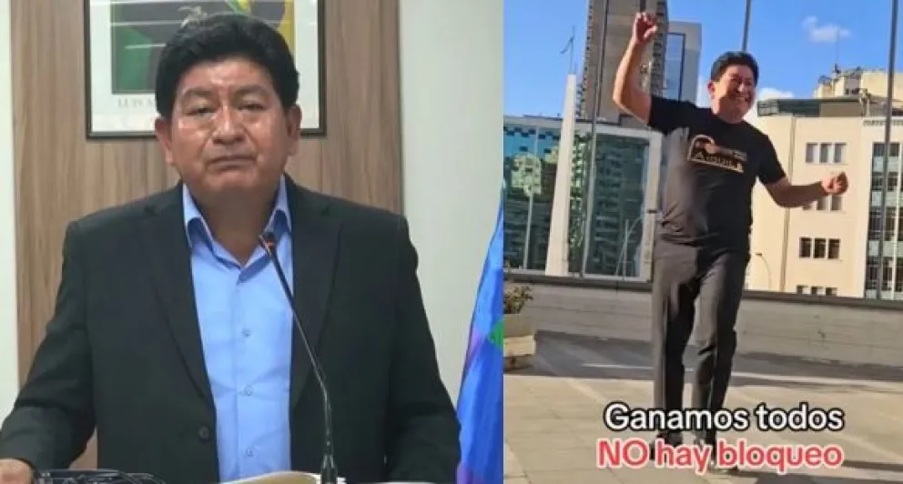 El ministro de Obras Públicas, Édgar Montaño y la captura del video que subió la autoridad. Foto: RRSS