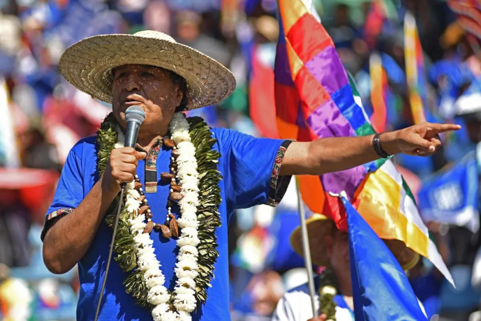 Foto de archivo del 10 de junio de 2024 del expresidente de Bolivia Evo Morales durante un acto de proclamación de su candidatura para los comicios presidenciales de 2025, en Villa Tunari. Foto: EFE