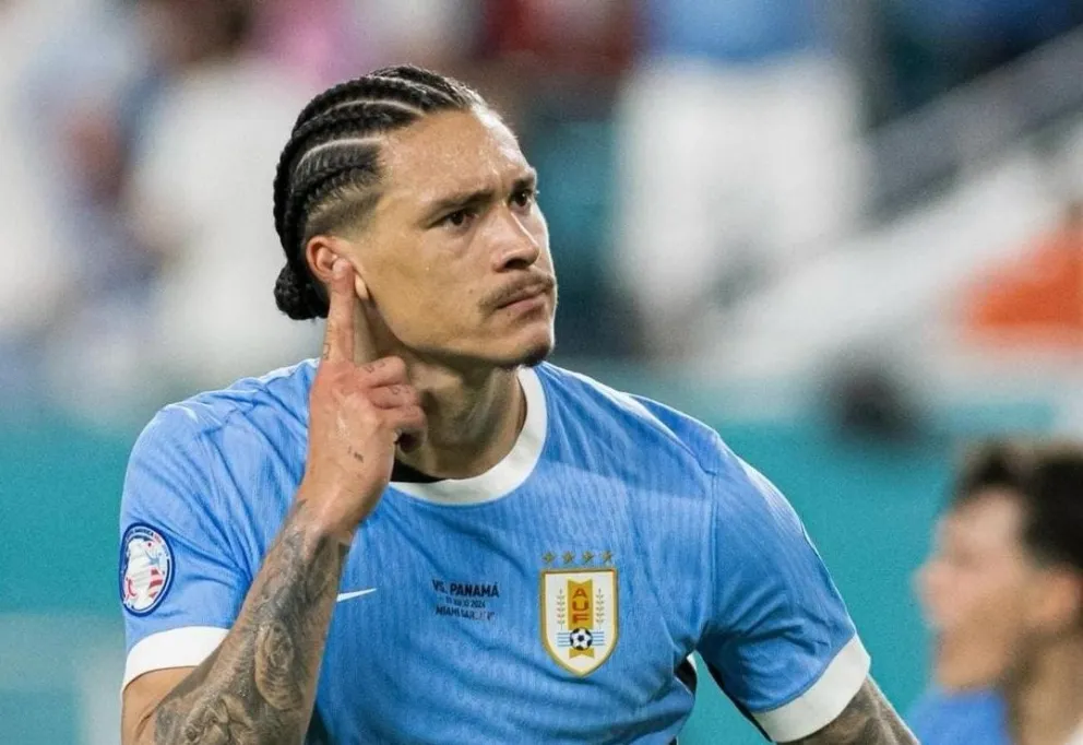 Darwin Núñez celebra su tanto para los charrúas. Foto: Copa América.