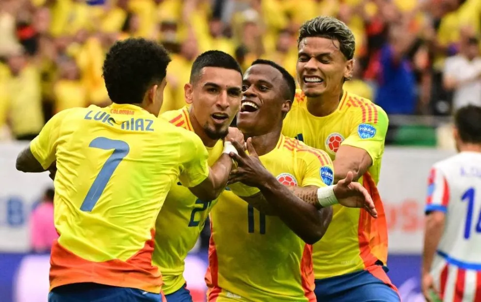 Jugadores colombianos celebran uno de sus tantos convertidos. Foto: Copa América.