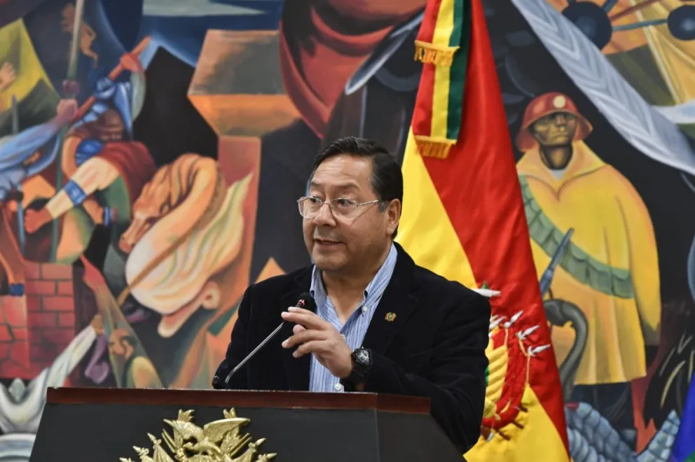 El presidente Luis Arce brinda una conferencia de prensa, en la Casa Grande del Pueblo. Foto: APG