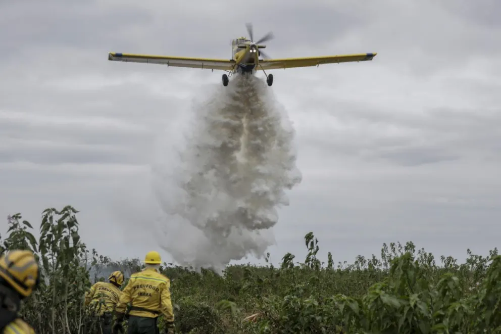 Brigadistas trabajan en la extinción de un incendio este 29 de junio de 2024 en el Pantanal (Brasil). Foto; EFE
