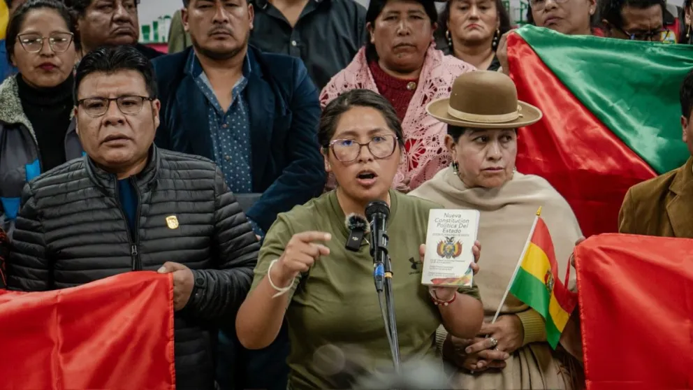 La alcaldesa Eva copa durante un acto en El Alto. Foto: @EvaCopaBo